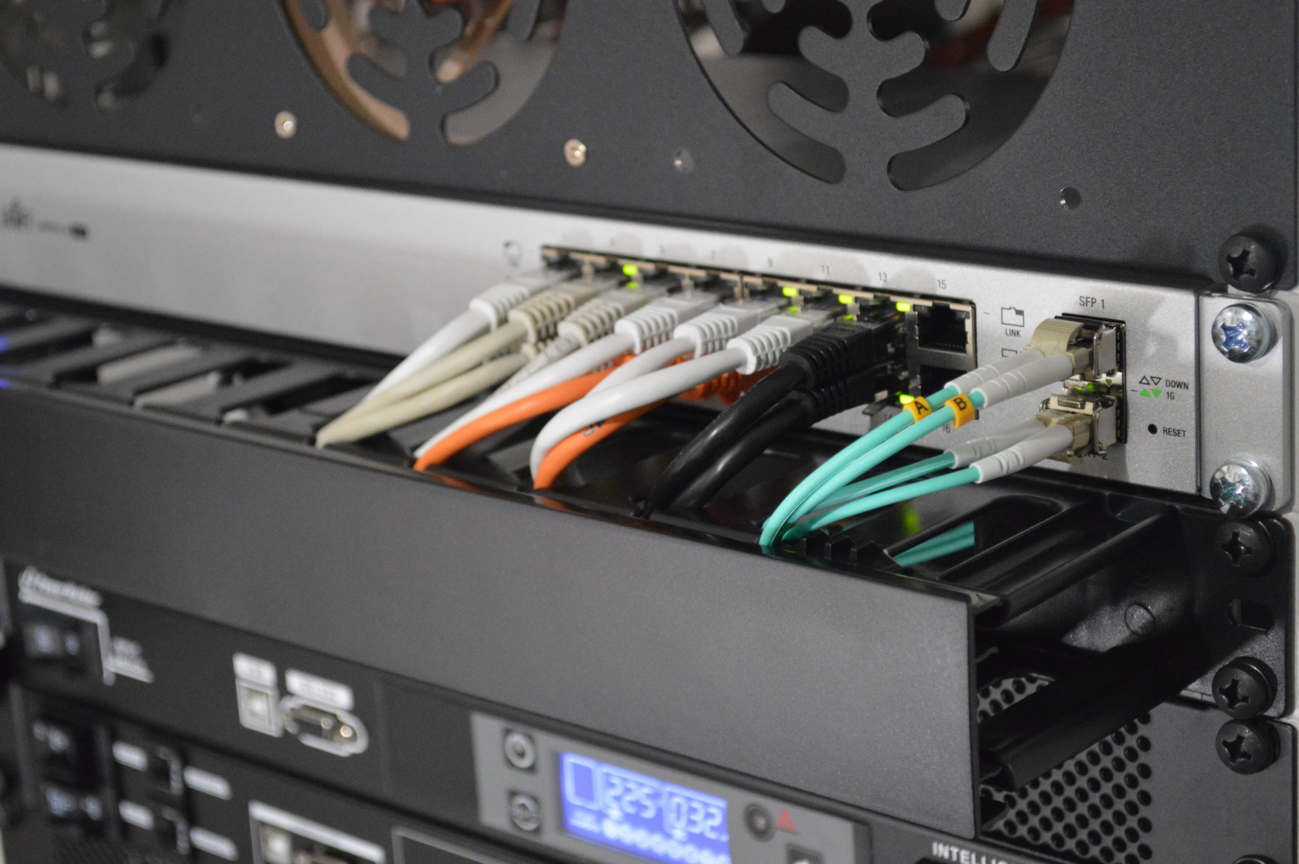 Network cabling installer at work